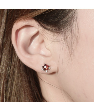 January Birthstone-Garnet Sparkle Star Earrings