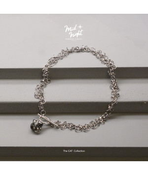 Limited Collection-Black Rutile Cat Silver Loop Bracelet