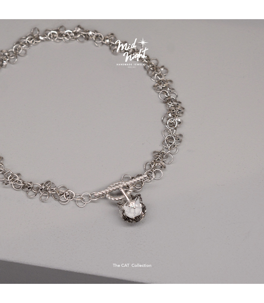 Limited Collection-Black Rutile Cat Silver Loop Bracelet