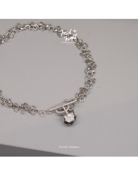 Limited Collection-Black Rutile Cat Silver Loop Bracelet