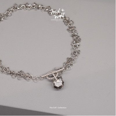 Limited Collection-Black Rutile Cat Silver Loop Bracelet