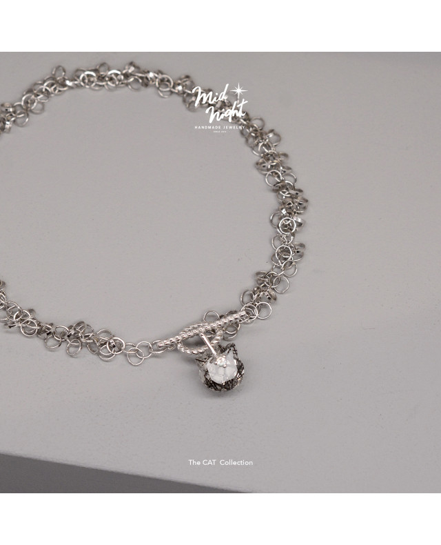 Limited Collection-Black Rutile Cat Silver Loop Bracelet