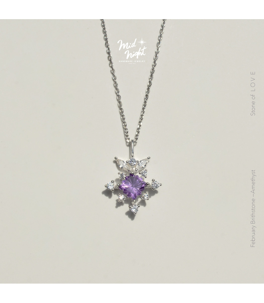 February Birthstone-Amethyst Stamp of Light Necklace