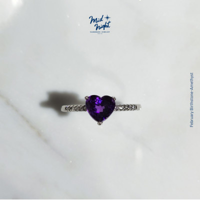 February Birthstone-Amethyst Happy Heart Ring