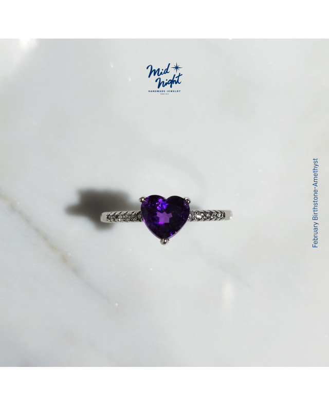 February Birthstone-Amethyst Happy Heart Ring