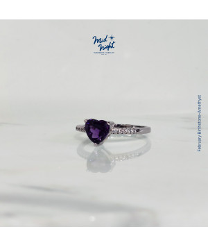 February Birthstone-Amethyst Happy Heart Ring
