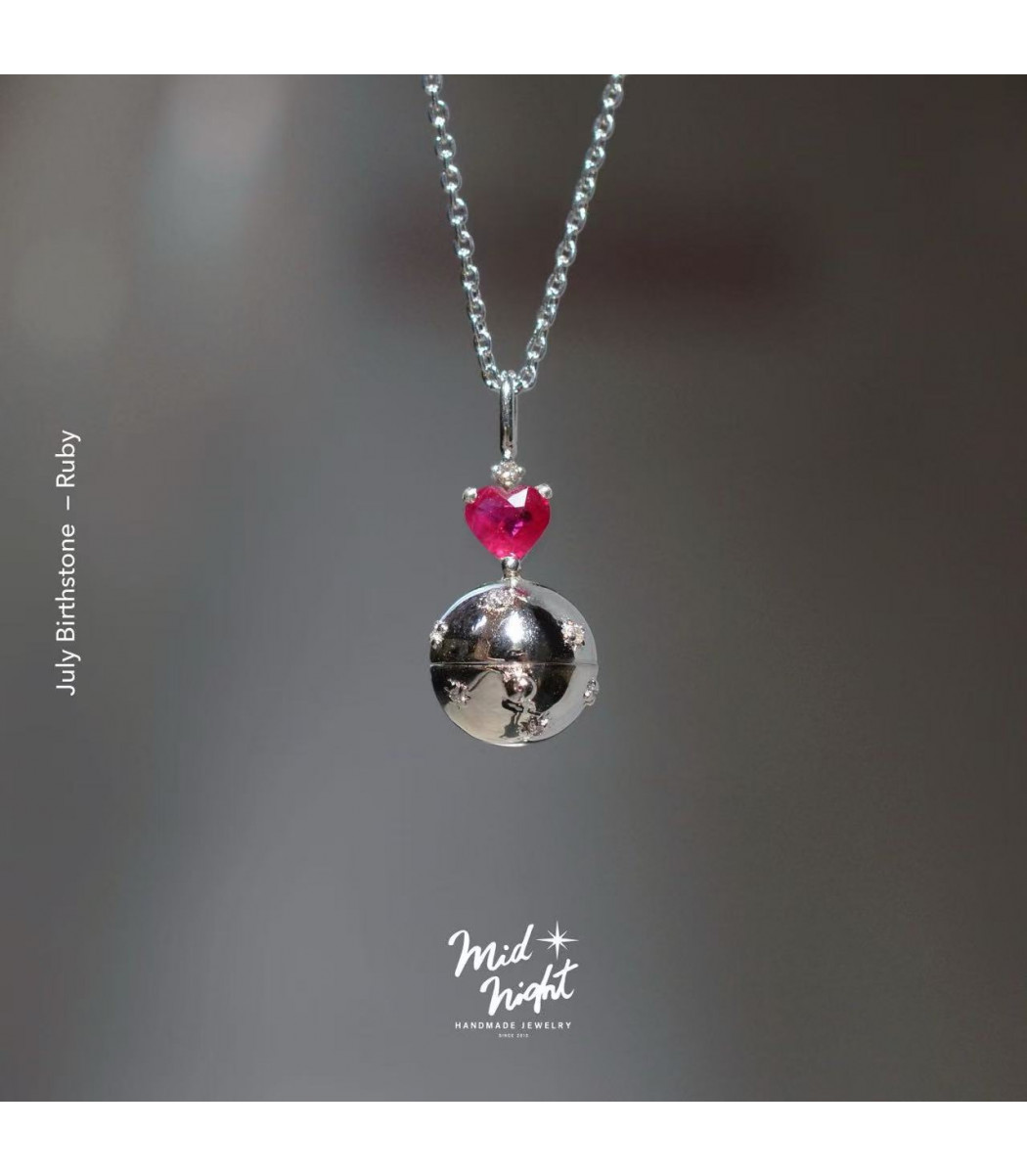 July Birthstone-Ruby Heart Treasure box Necklace