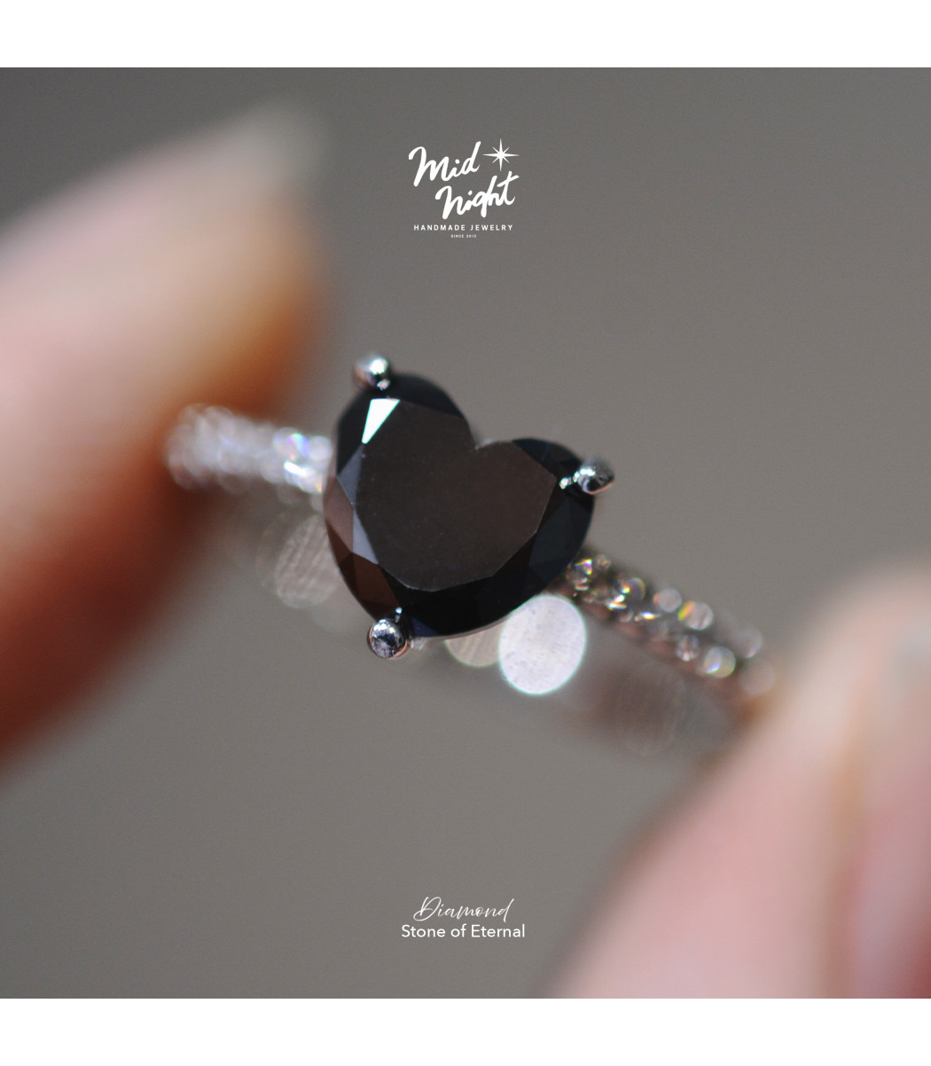 April Birthstone-Black Diamond Happy Heart Ring