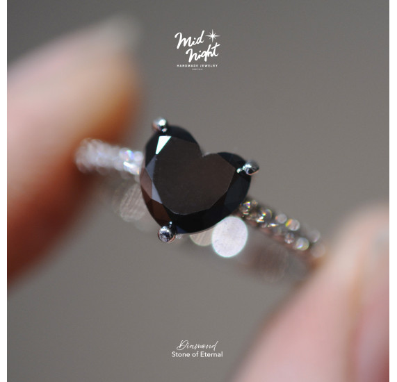 April Birthstone-Black Diamond Happy Heart Ring