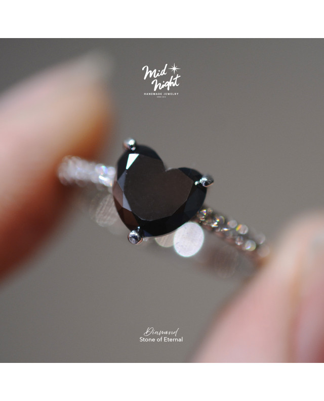 April Birthstone-Black Diamond Happy Heart Ring