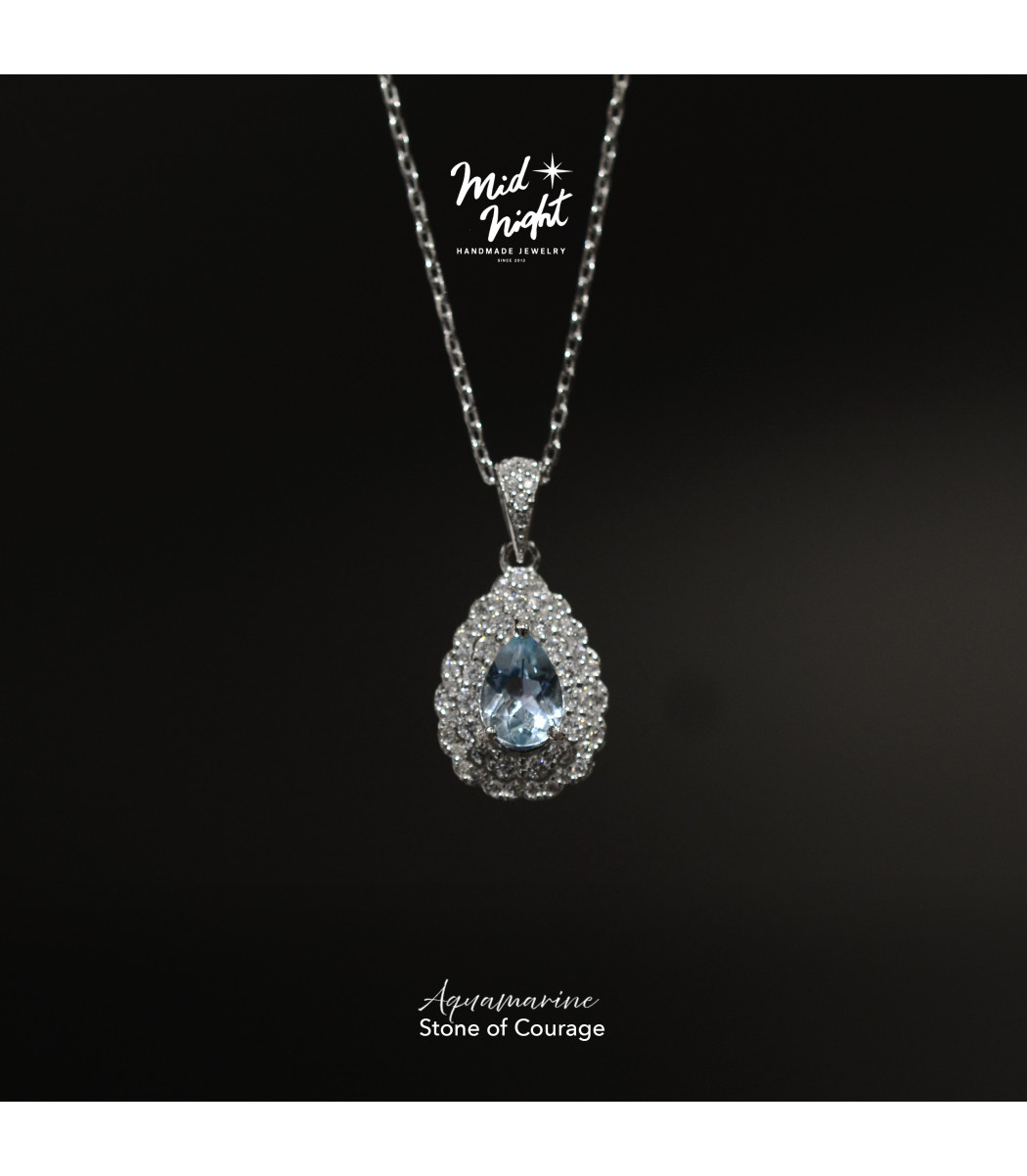 March Birthstone-Aquamarine Pavé Teardrop Necklace March Birthstone-Aquamarine Pavé Teardrop Necklace