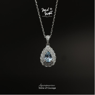 March Birthstone-Aquamarine Pavé Teardrop Necklace