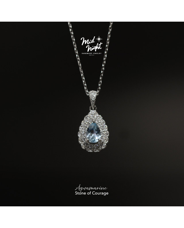 March Birthstone-Aquamarine Pavé Teardrop Necklace